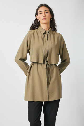 Windbreaker Detail Tencel Shirt Khaki - 3