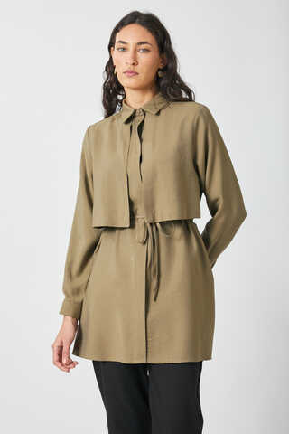 Windbreaker Detail Tencel Shirt Khaki - 9