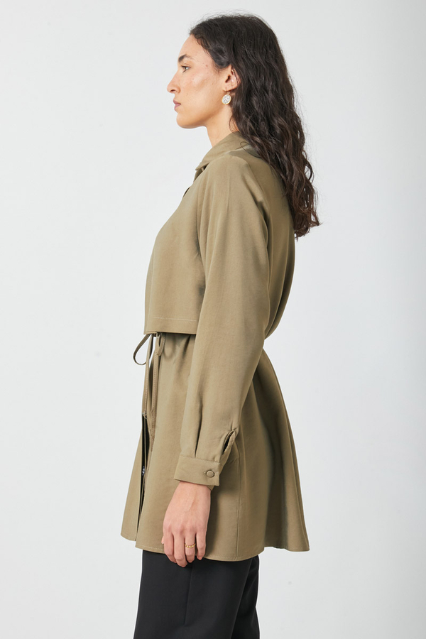 Windbreaker Detail Tencel Shirt Khaki - 11