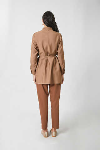 Windbreaker Detail Tencel Shirt Milky Brown - 14