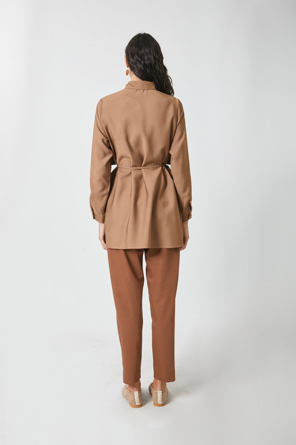 Windbreaker Detail Tencel Shirt Milky Brown - 14