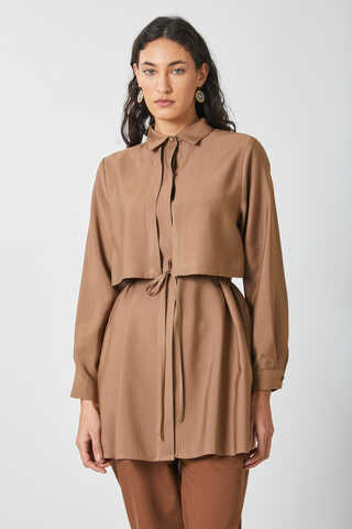 Windbreaker Detail Tencel Shirt Milky Brown - 2