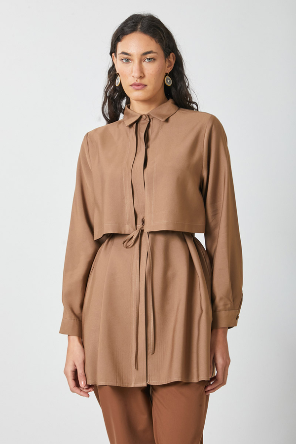 Windbreaker Detail Tencel Shirt Milky Brown - 2