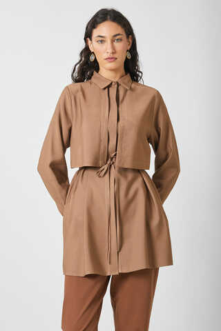 Windbreaker Detail Tencel Shirt Milky Brown - 3