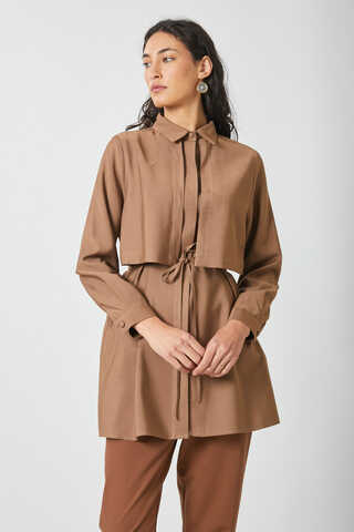 Windbreaker Detail Tencel Shirt Milky Brown - 4