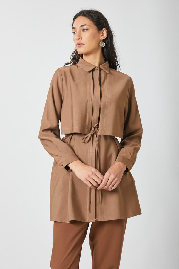 Windbreaker Detail Tencel Shirt Milky Brown - 4