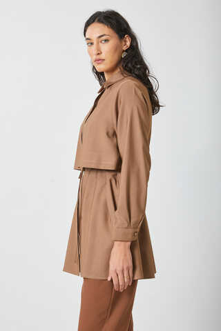 Windbreaker Detail Tencel Shirt Milky Brown - 5