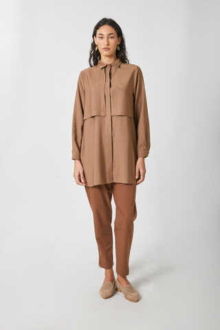 Windbreaker Detail Tencel Shirt Milky Brown - 6