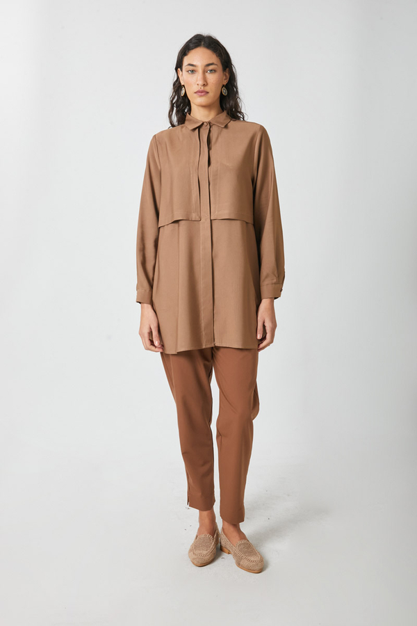 Windbreaker Detail Tencel Shirt Milky Brown - 6