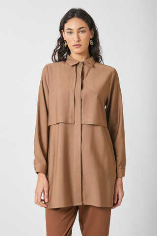 Windbreaker Detail Tencel Shirt Milky Brown - 7