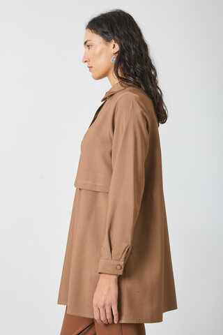 Windbreaker Detail Tencel Shirt Milky Brown - 8