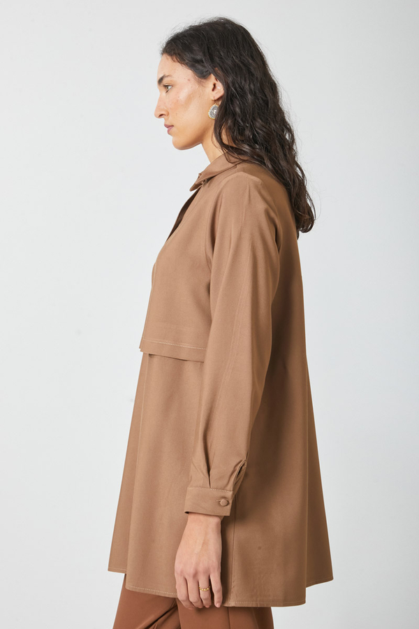 Windbreaker Detail Tencel Shirt Milky Brown - 8