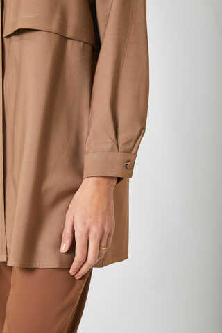 Windbreaker Detail Tencel Shirt Milky Brown - 9