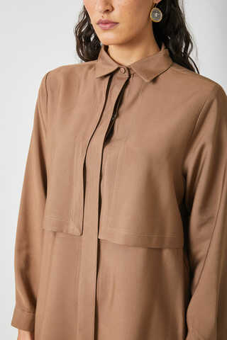 Windbreaker Detail Tencel Shirt Milky Brown - 10