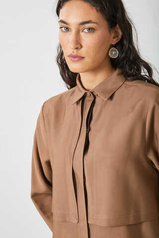 Windbreaker Detail Tencel Shirt Milky Brown - 11