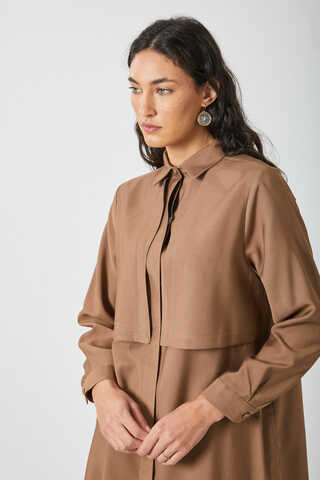 Windbreaker Detail Tencel Shirt Milky Brown - 12