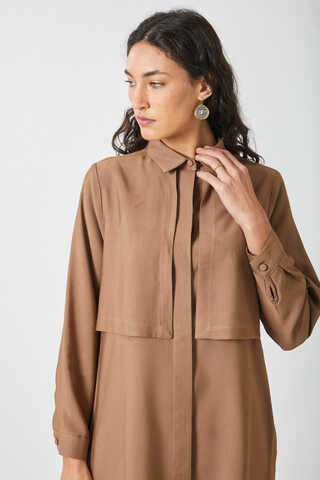 Windbreaker Detail Tencel Shirt Milky Brown - 13