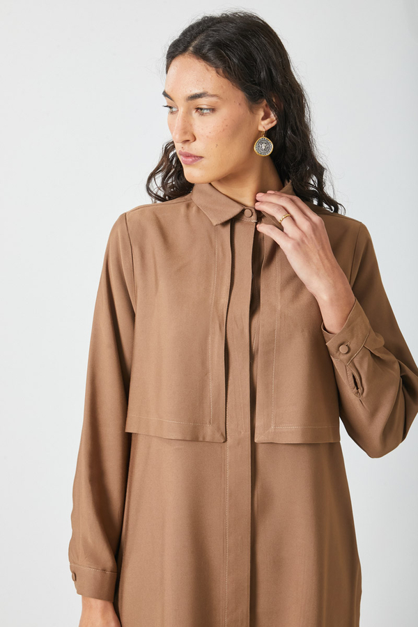Windbreaker Detail Tencel Shirt Milky Brown - 13