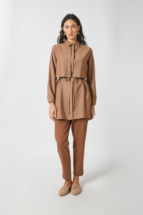 Windbreaker Detail Tencel Shirt Milky Brown - 1