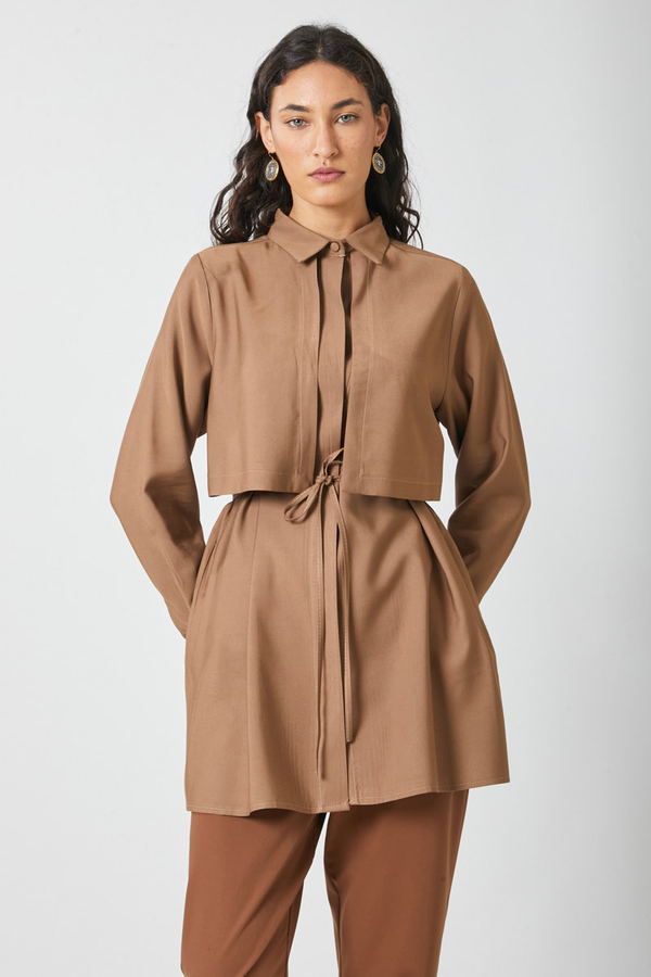 Windbreaker Detail Tencel Shirt Milky Brown - 3