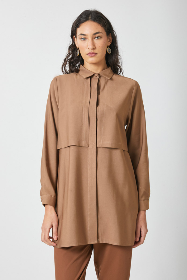 Windbreaker Detail Tencel Shirt Milky Brown - 7