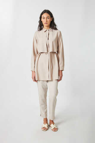 Windbreaker Detail Tencel Shirt Stone - 1