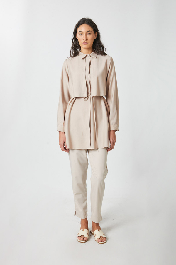 Windbreaker Detail Tencel Shirt Stone