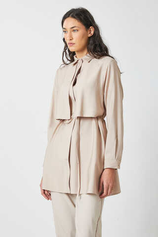 Windbreaker Detail Tencel Shirt Stone - 3