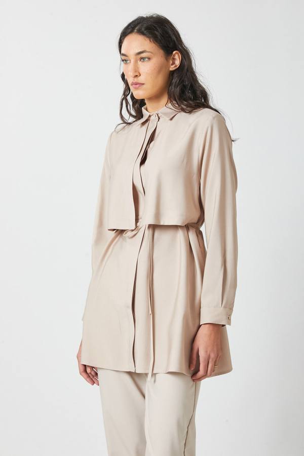 Windbreaker Detail Tencel Shirt Stone - 3