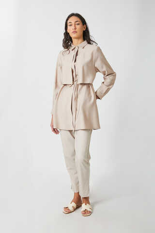 Windbreaker Detail Tencel Shirt Stone - 4