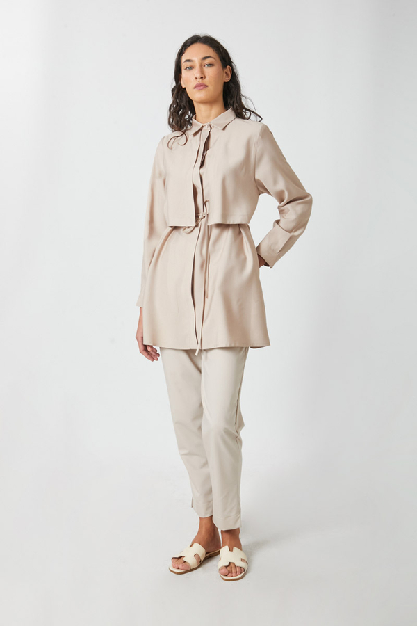 Windbreaker Detail Tencel Shirt Stone - 4