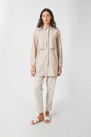 Windbreaker Detail Tencel Shirt Stone - 6