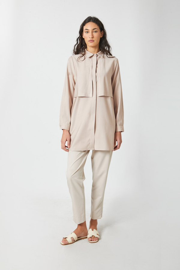 Windbreaker Detail Tencel Shirt Stone - 6