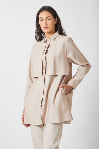 Windbreaker Detail Tencel Shirt Stone - 7