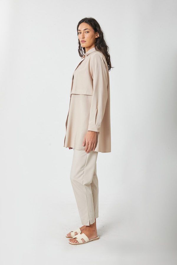 Windbreaker Detail Tencel Shirt Stone - 8