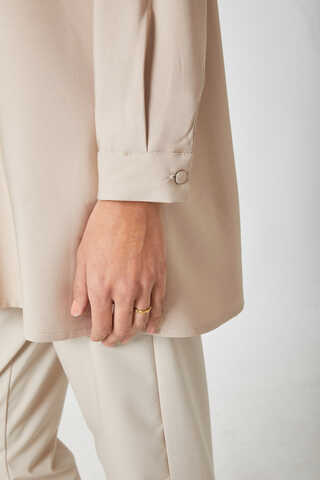 Windbreaker Detail Tencel Shirt Stone - 9