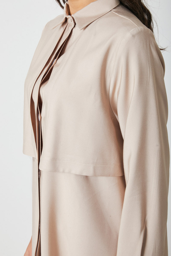 Windbreaker Detail Tencel Shirt Stone - 10