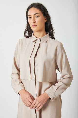 Windbreaker Detail Tencel Shirt Stone - 11