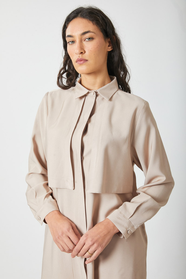 Windbreaker Detail Tencel Shirt Stone - 11