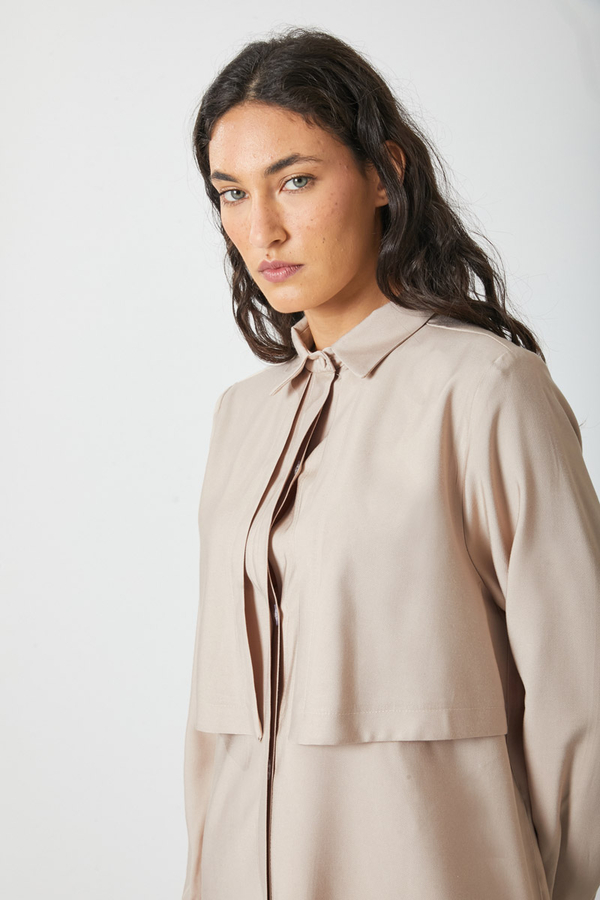 Windbreaker Detail Tencel Shirt Stone - 12