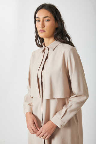 Windbreaker Detail Tencel Shirt Stone - 13