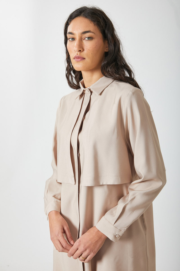 Windbreaker Detail Tencel Shirt Stone - 13