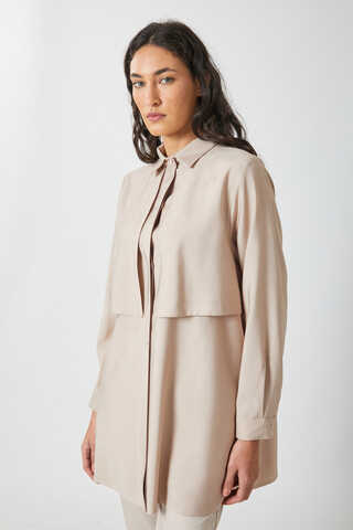 Windbreaker Detail Tencel Shirt Stone - 14