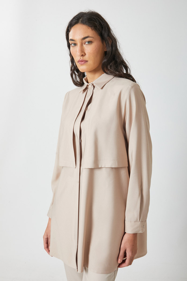 Windbreaker Detail Tencel Shirt Stone - 14