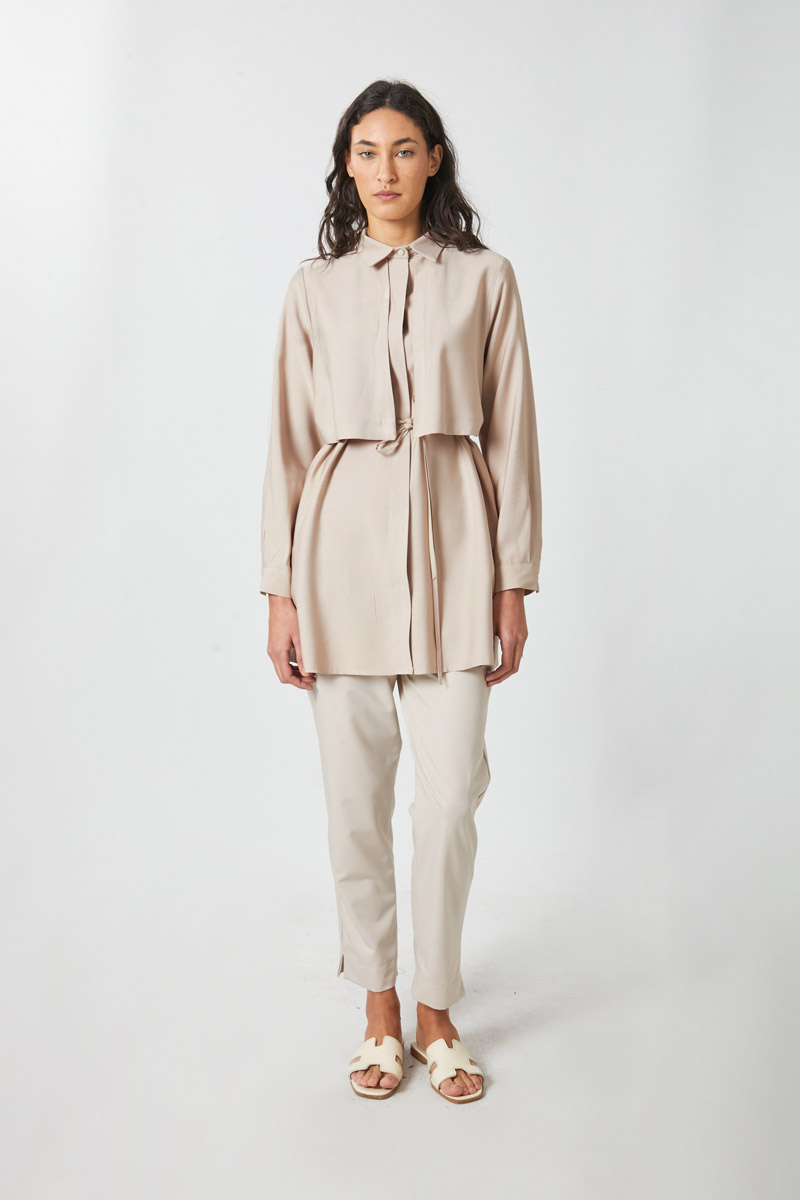 Windbreaker Detail Tencel Shirt Stone