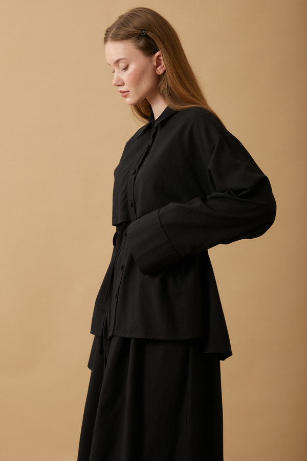 Windbreaker Linen Skirt Set Black - 2