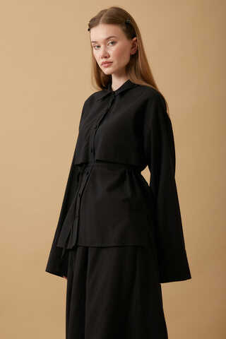 Windbreaker Linen Skirt Set Black - 3