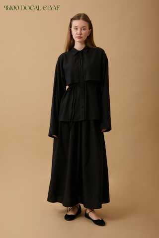 Windbreaker Linen Skirt Set Black - 1