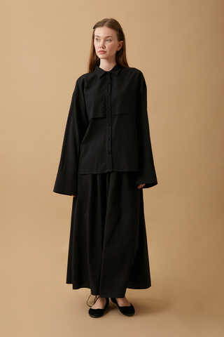 Windbreaker Linen Skirt Set Black - 4