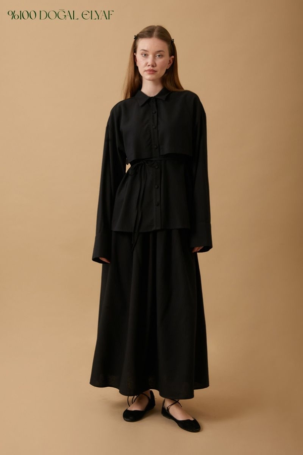 Windbreaker Linen Skirt Set Black 